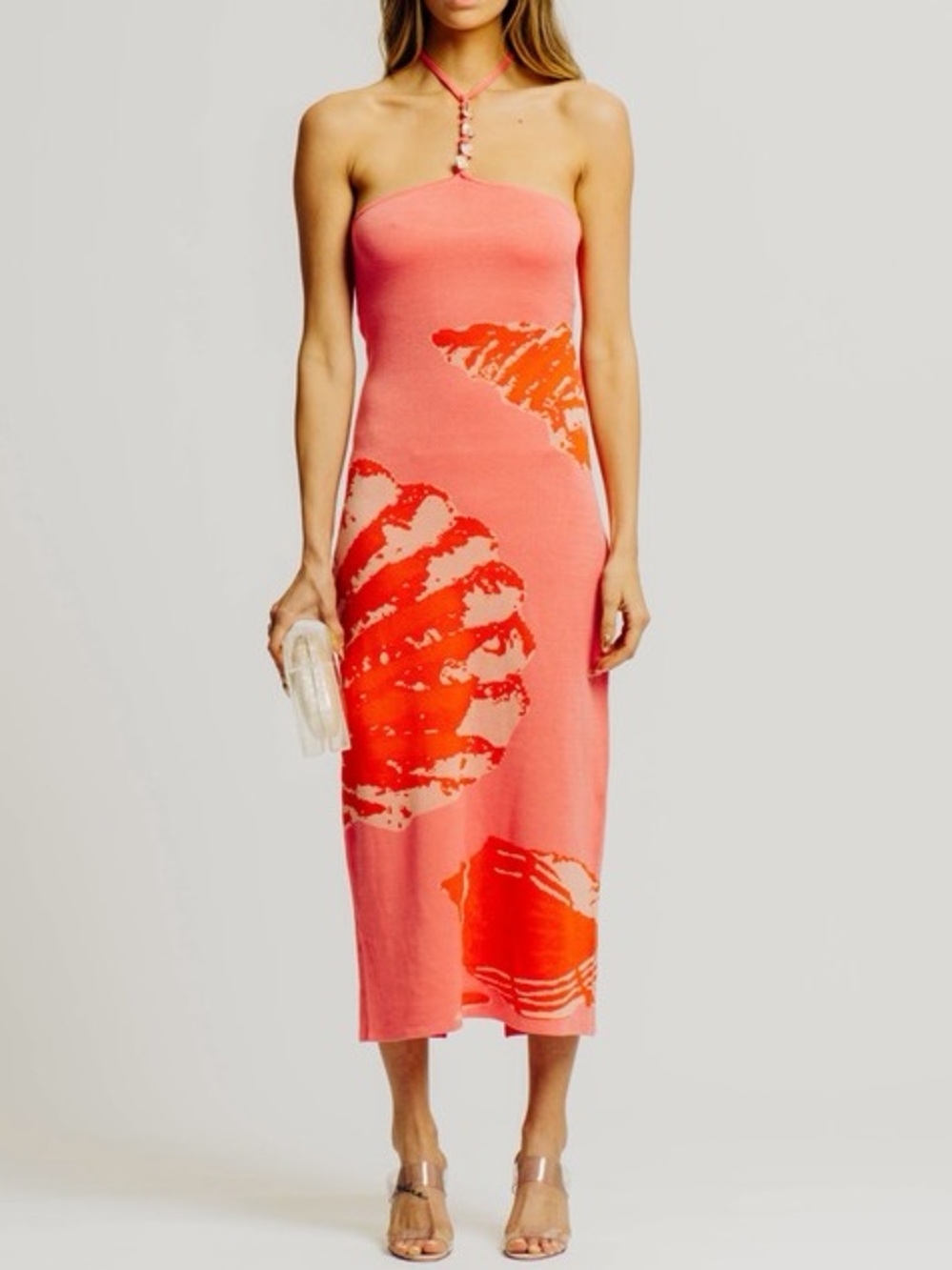 Torn By Ronny Kobo Lola Coral Reef Halter knit Bodycon Dress Small